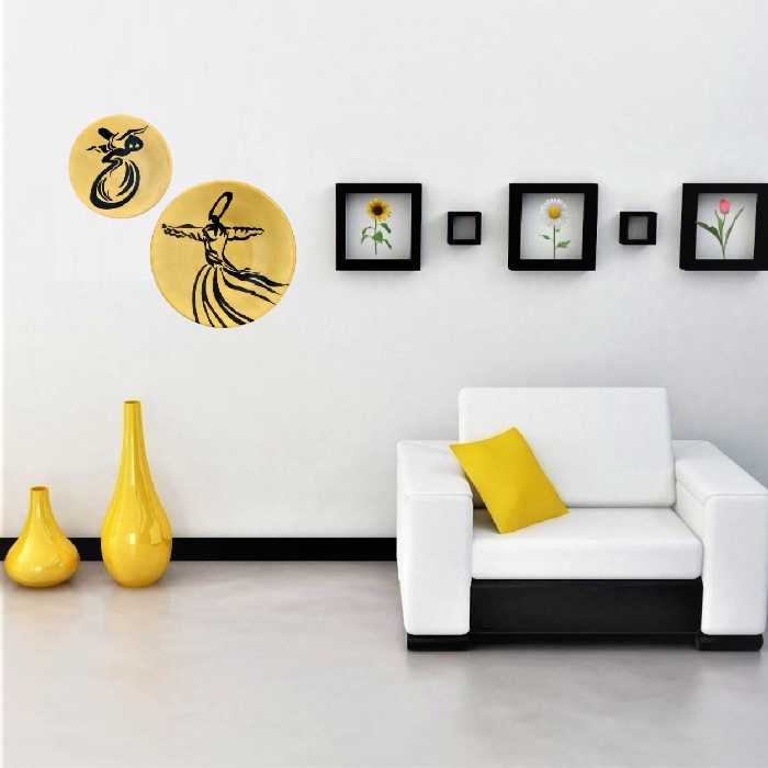 بشقاب دیوارکوب سفالی طرح سماع مجموعه 2 عددی