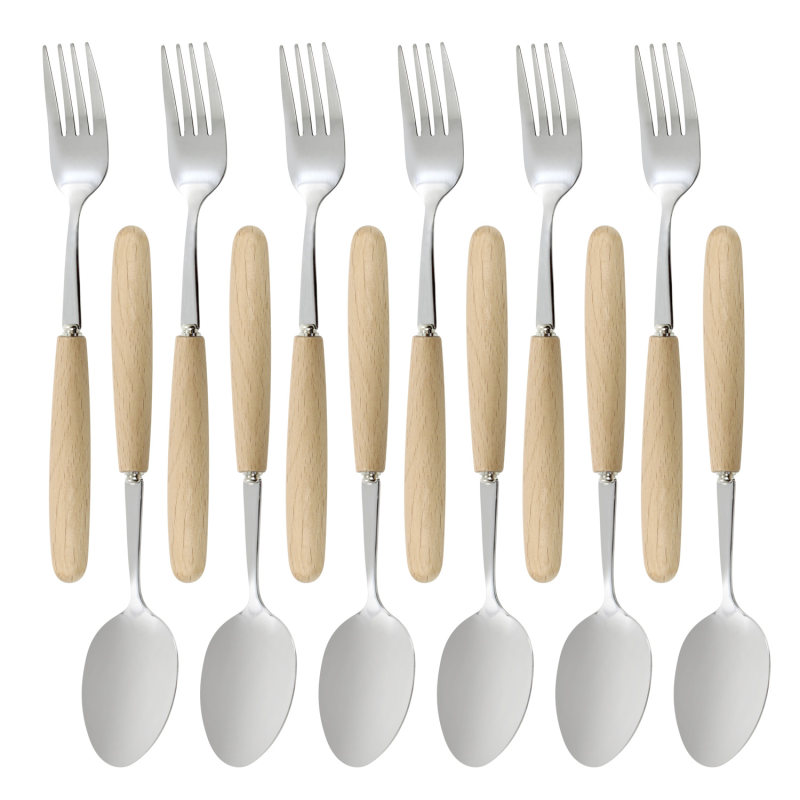 سرویس قاشق چنگال 12 پارچه مدل دسته چوبی