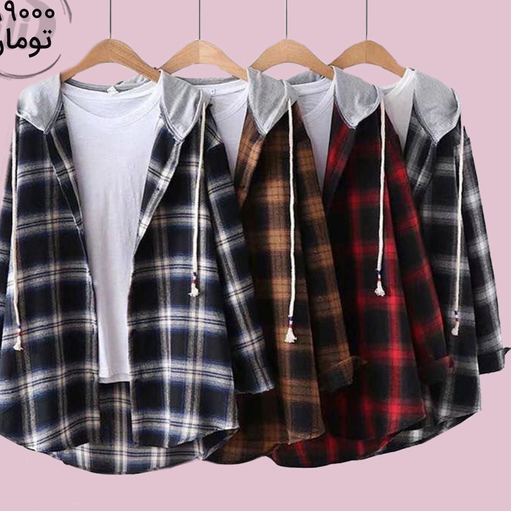 شومیز مانتویی چهارخونه کلاهداره پارچه پاییزه وارداتی