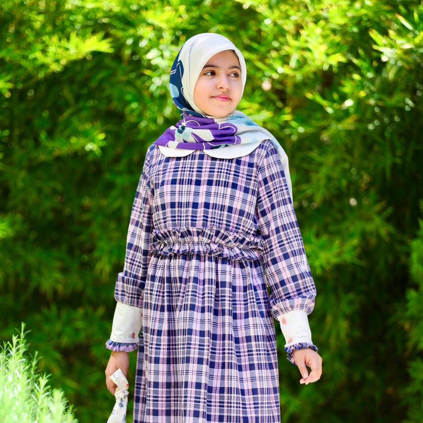 پیراهن دخترانه چهارخونه بنفش (سایز 2)