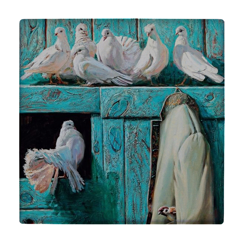 کاشی طرح کبوترها روی طاقچه چوبی مدل لوحی کد klh1411