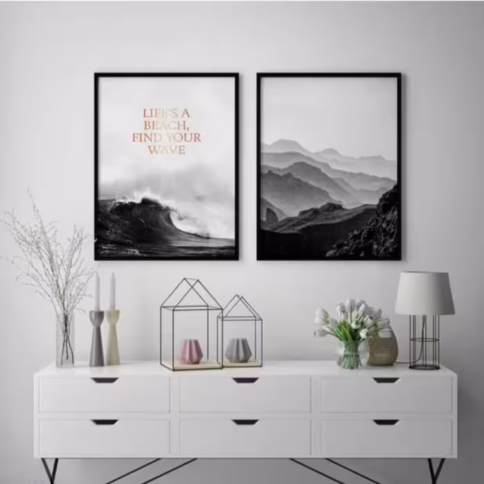 تابلو مدل دکوراتیو طرح سکون و خروش کد TA110818 مجموعه 2 عددی