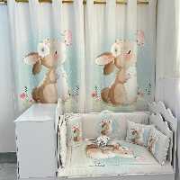 روتختی نوزادی بهمراه دو عدد پرده پانچ جنس هازان بسیار با کیفیت یکو نیم عرض و ارتفاع به انتخاب مشتری تا سه متر هیوادگالری