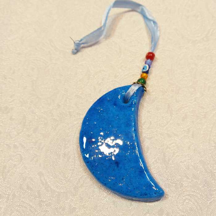 آویز سفالی طرح چشم نظر مدل هلال کد 2