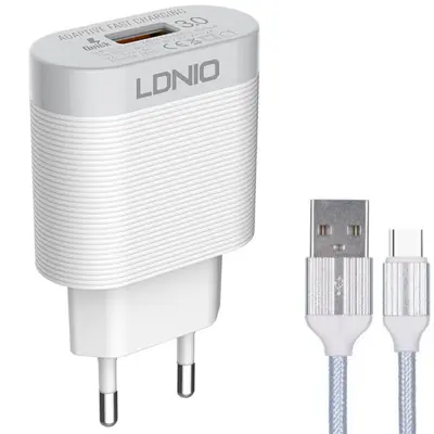 شارژر دیواری الدینیو مدل A303Q به همراه کابل تبدیل USB-C