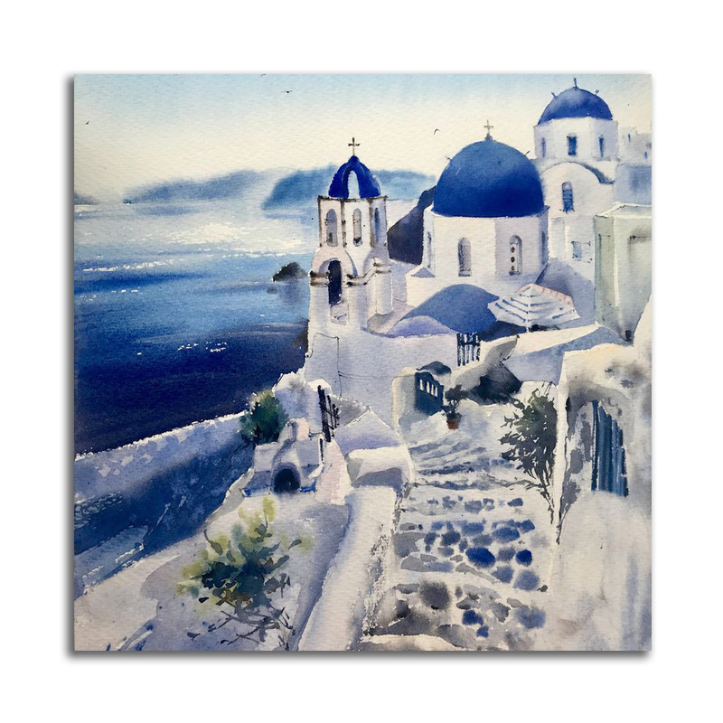 تابلو شاسی مدل نقاشی آبرنگ منظره شهری کد A211