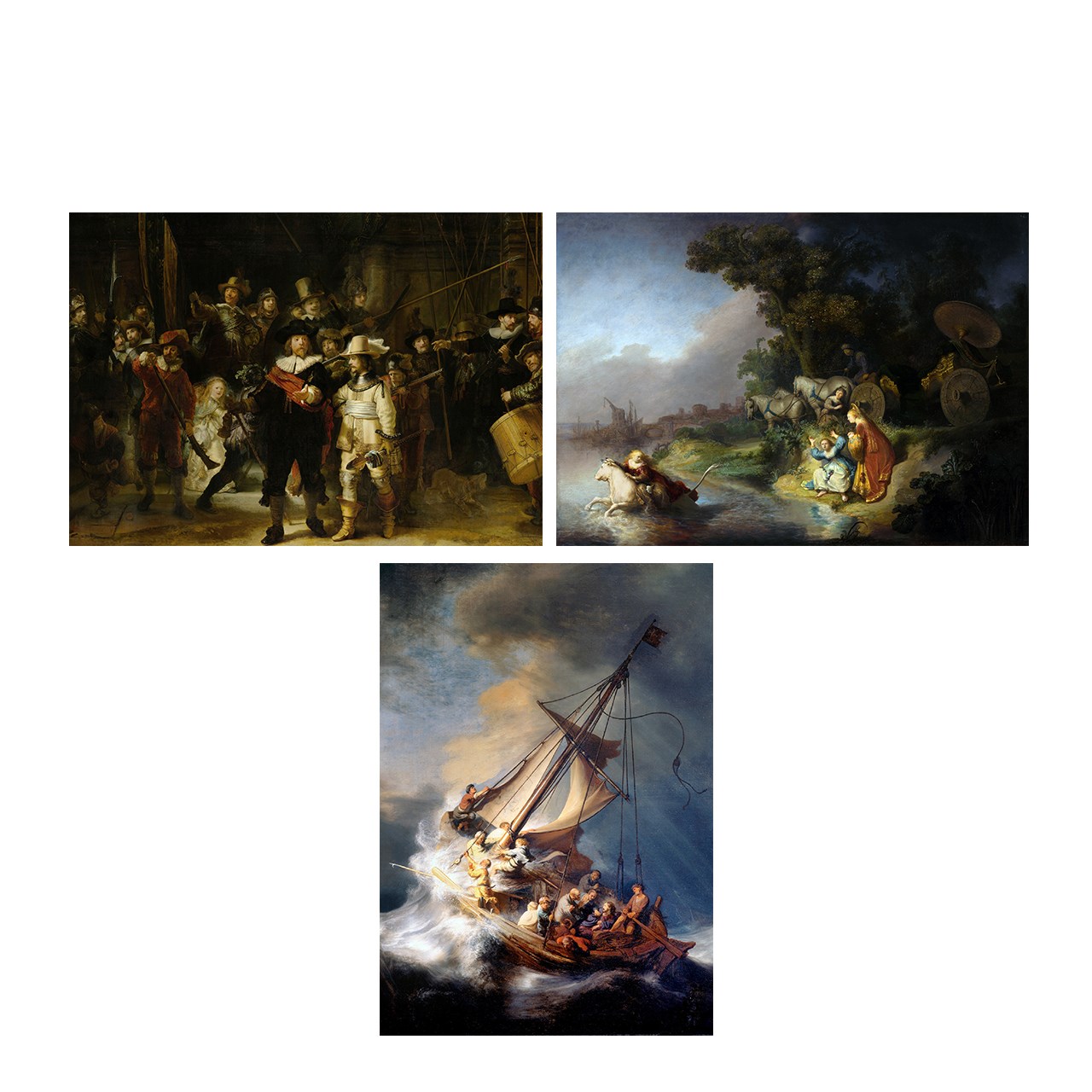 تابلو شاسی چاپ سی طرح آثار رامبراند مجموعه 3 عددی