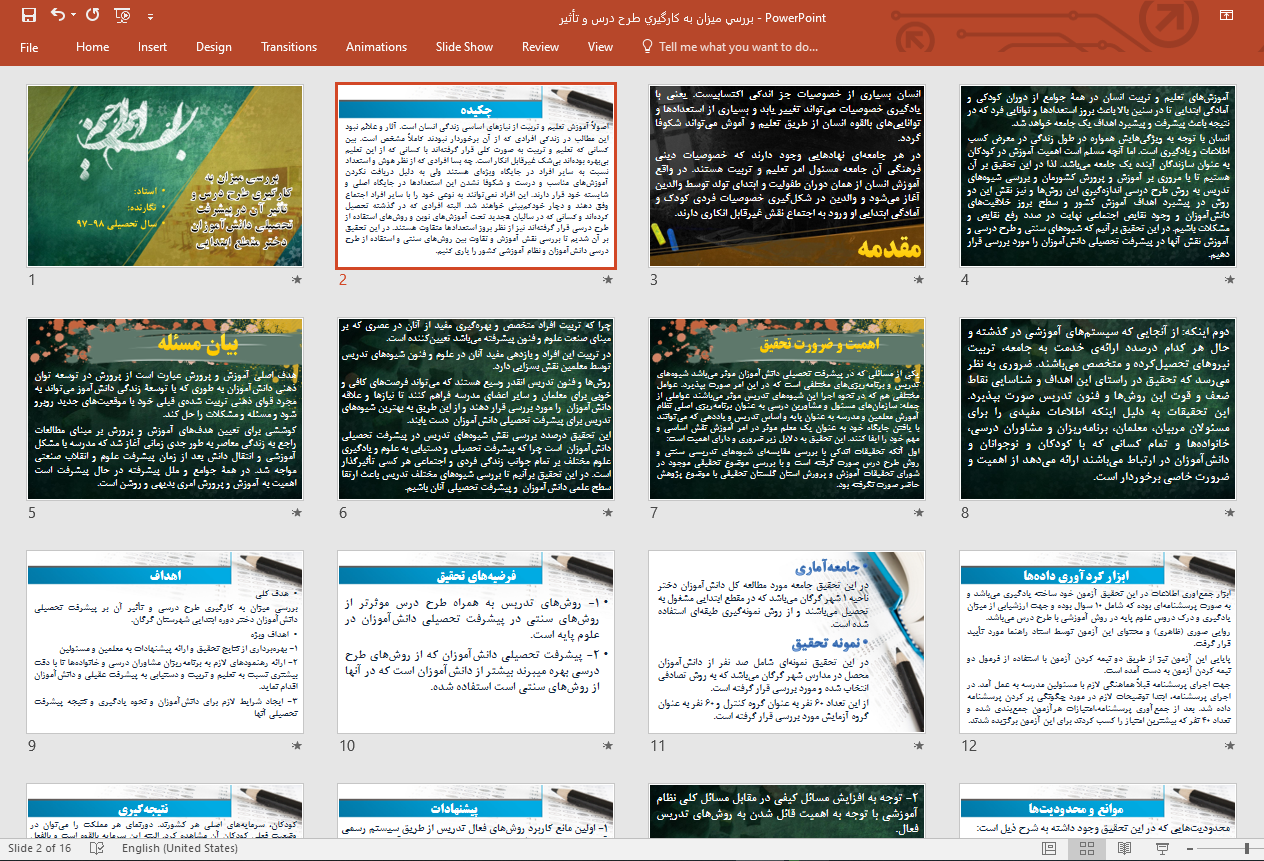 پاورپوينت بررسي ميزان به كارگيري طرح درس و تاثير آن در پيشرفت تحصيلي دانش‌آموزان دختر مقطع ابتدايي
