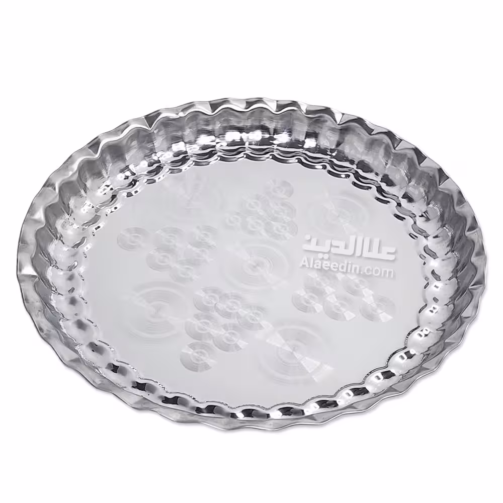 سینی استیل گرد لبه دار ساده سینی لب کنگره ضخیم سایز/قطر 30