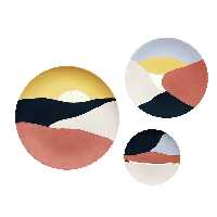 بشقاب دیوارکوب سفالی طرح کویر کد S 058 مجموعه 3 عددی