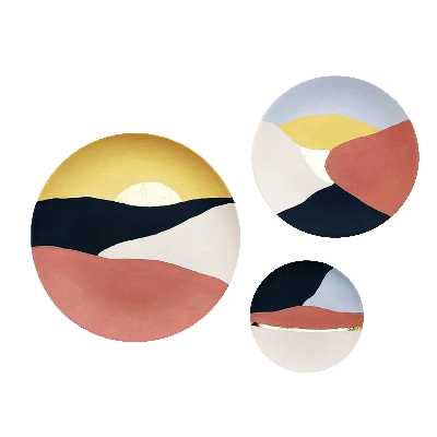 بشقاب دیوارکوب سفالی طرح کویر کد S 058 مجموعه 3 عددی