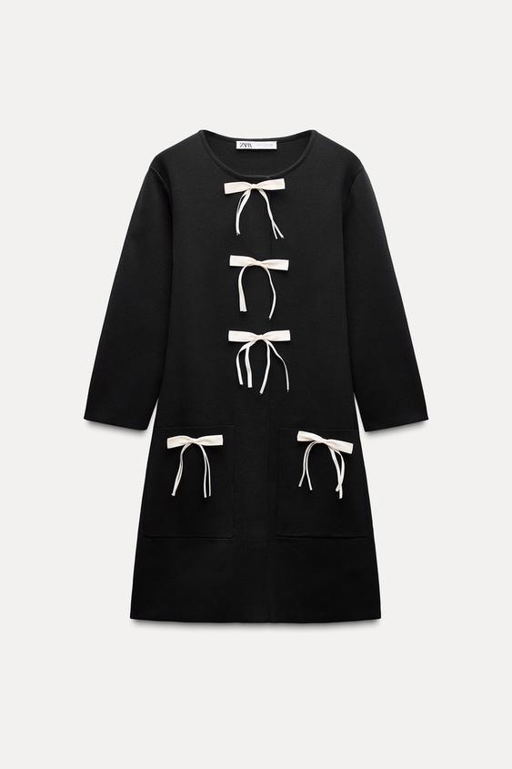 لباس کوتاه زنانه زارا SHORT KNIT DRESS WITH BOWS | تهران زارا TehranZara