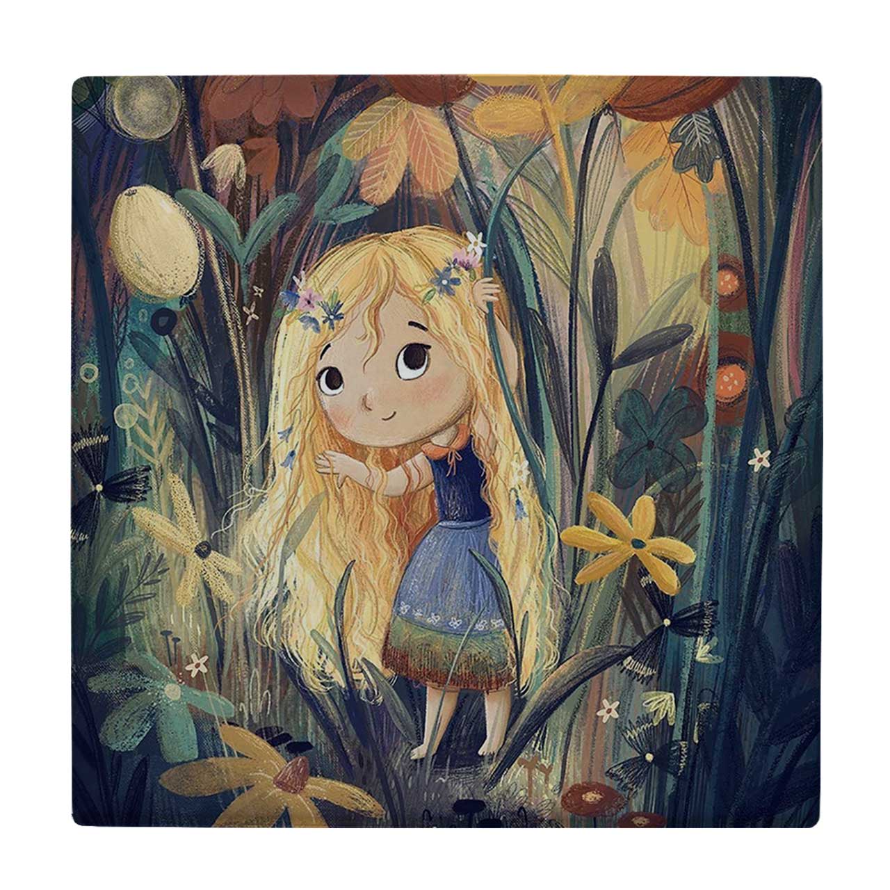 زیر لیوانی  طرح نقاشی دختر بچه و بوته های گل کد    6086988_5156