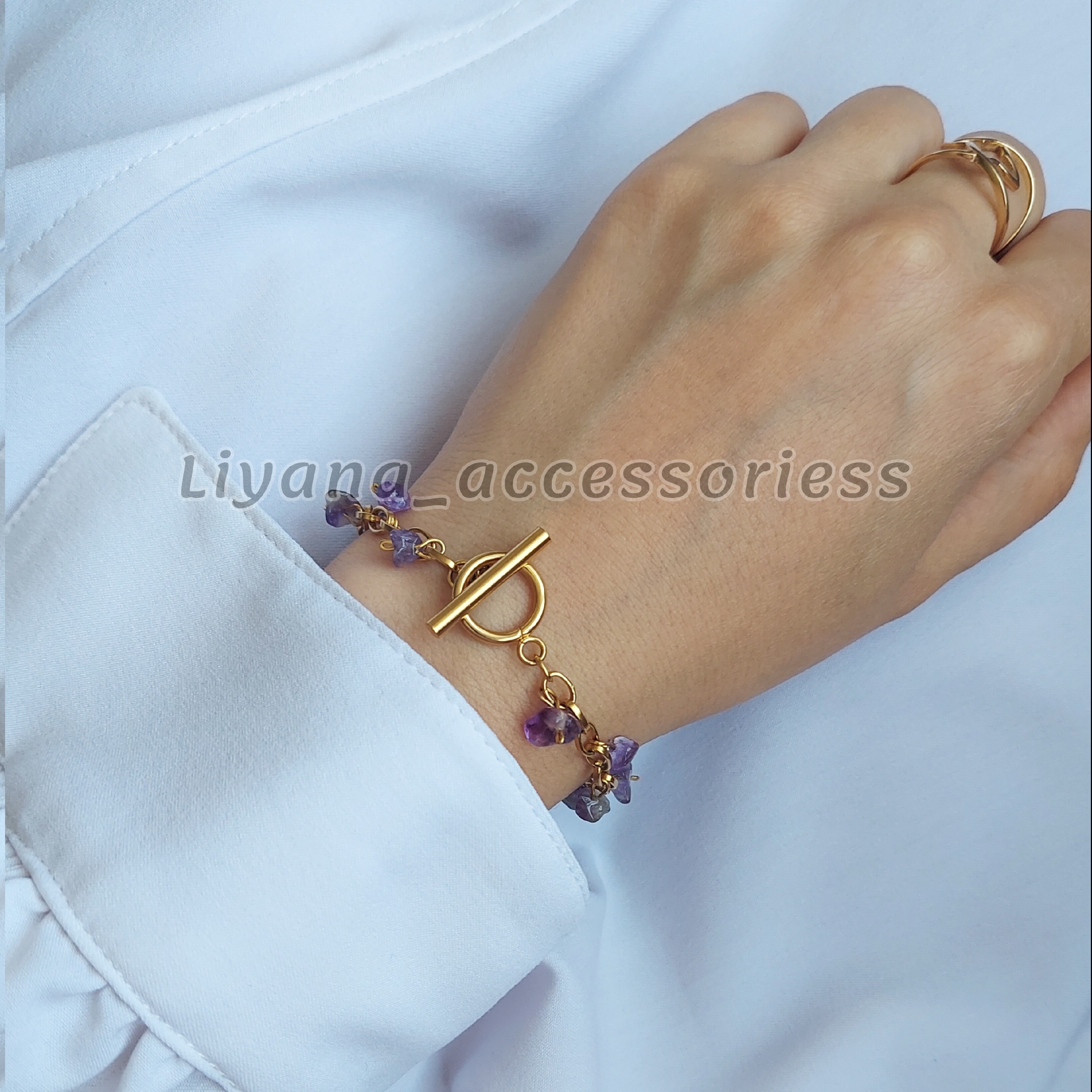 دستبند استیل   و سنگ آمیتیست اصل (رنگ ثابت و ضدحساسیت)