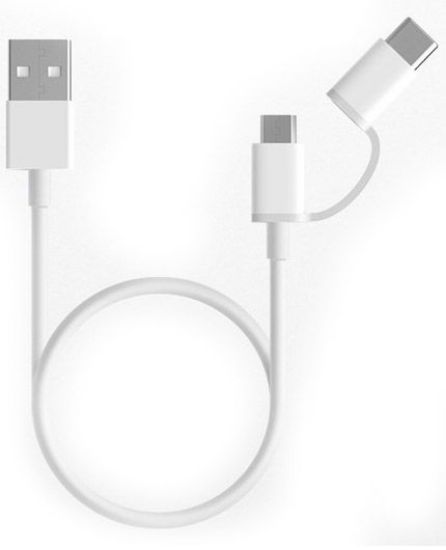 قیمت و خرید کابل شارژ و انتقال اطلاعات یو اس بی به میکرو یو اس بی و تایپ سی 2 در 1 شیائومی برای گوشی‌های اندرویدی - 1 متر - برین تک