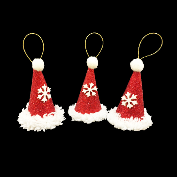 آویز تزیینی مدل کلاه کریسمس کد 469 بسته 3 عددی