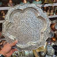 سینی مسی آب نقره قلم کاری شده ترنج