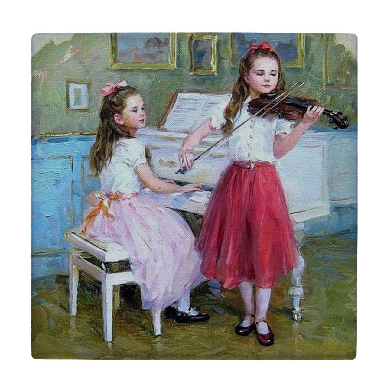 کاشی کارنیلا طرح نقاشی دختران نوازنده کد wkk3560