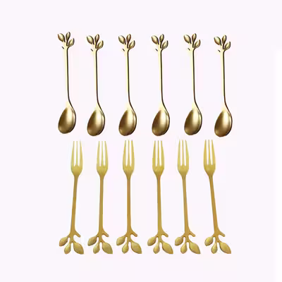 سرویس قاشق چنگال 12 پارچه مدل برگ 24K