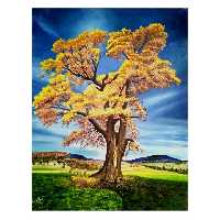 تابلو نقاشی رنگ روغن طرح پاییز تک درخت کد ekt_02