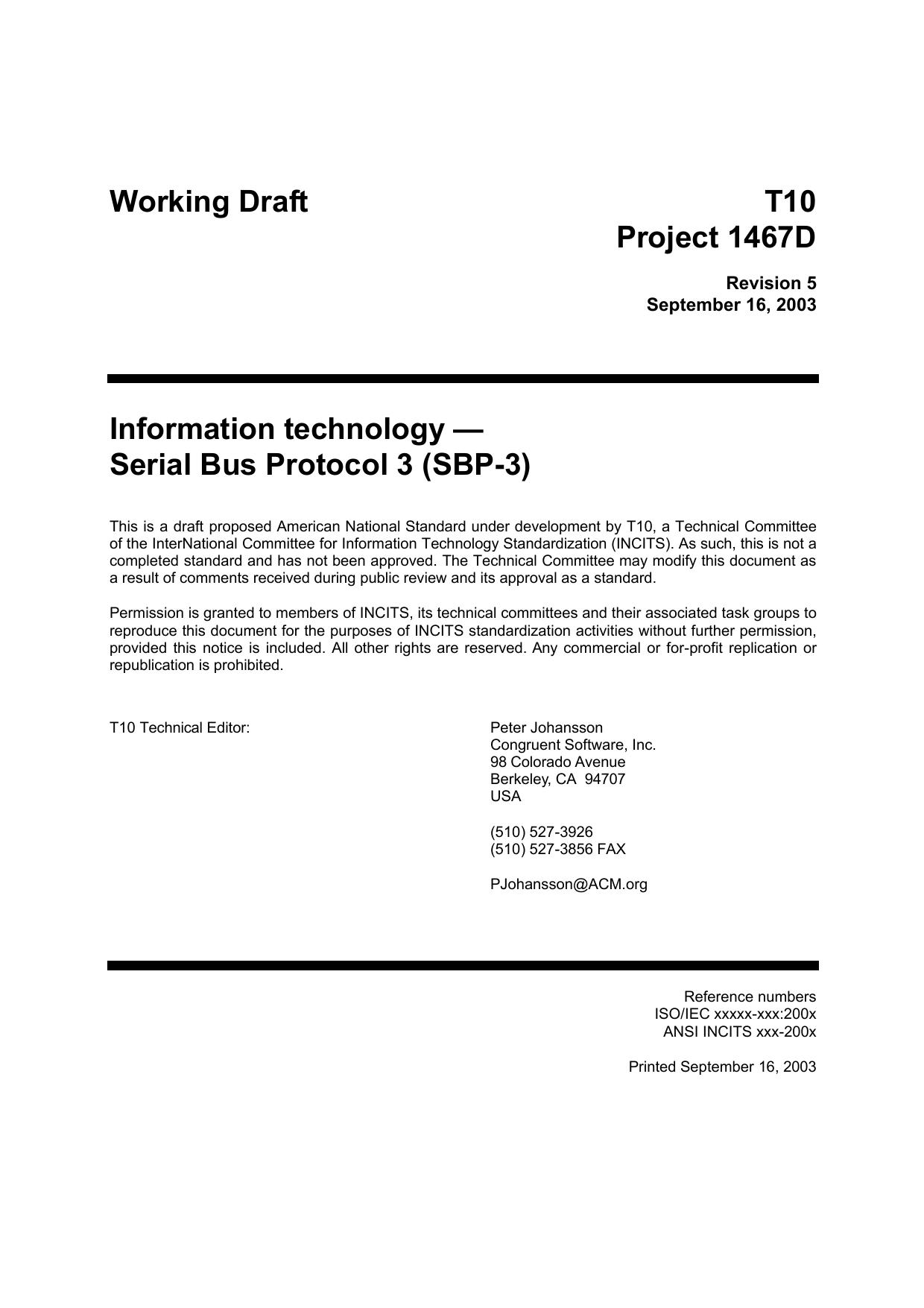 خرید و دانلود نسخه کامل کتاب SCSI Serial Bus Protocol - 3 (SBP-3 r05)