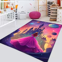 فرش چاپی پرنسس کارتنی با زمینه فانتزی و لباس بنفش HQ-3275