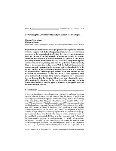 خرید و دانلود نسخه کامل کتاب Computing the Optimally Fitted Spike Train for a Synapse