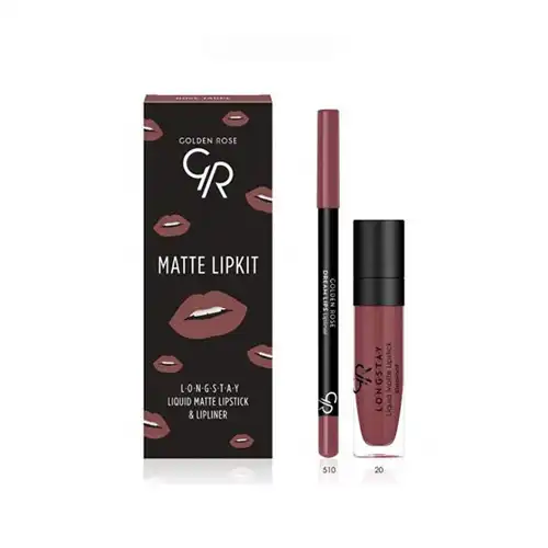 كيت رژلب مايع و مداد لب مات گلدن رز Rose Taup