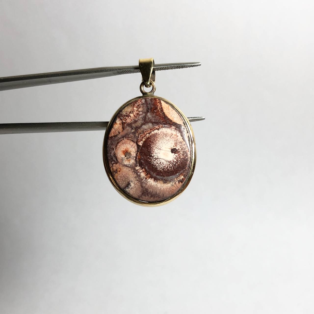 پلاک طلا روسی سان فلاور جاسپر طبیعی بیضی 240251