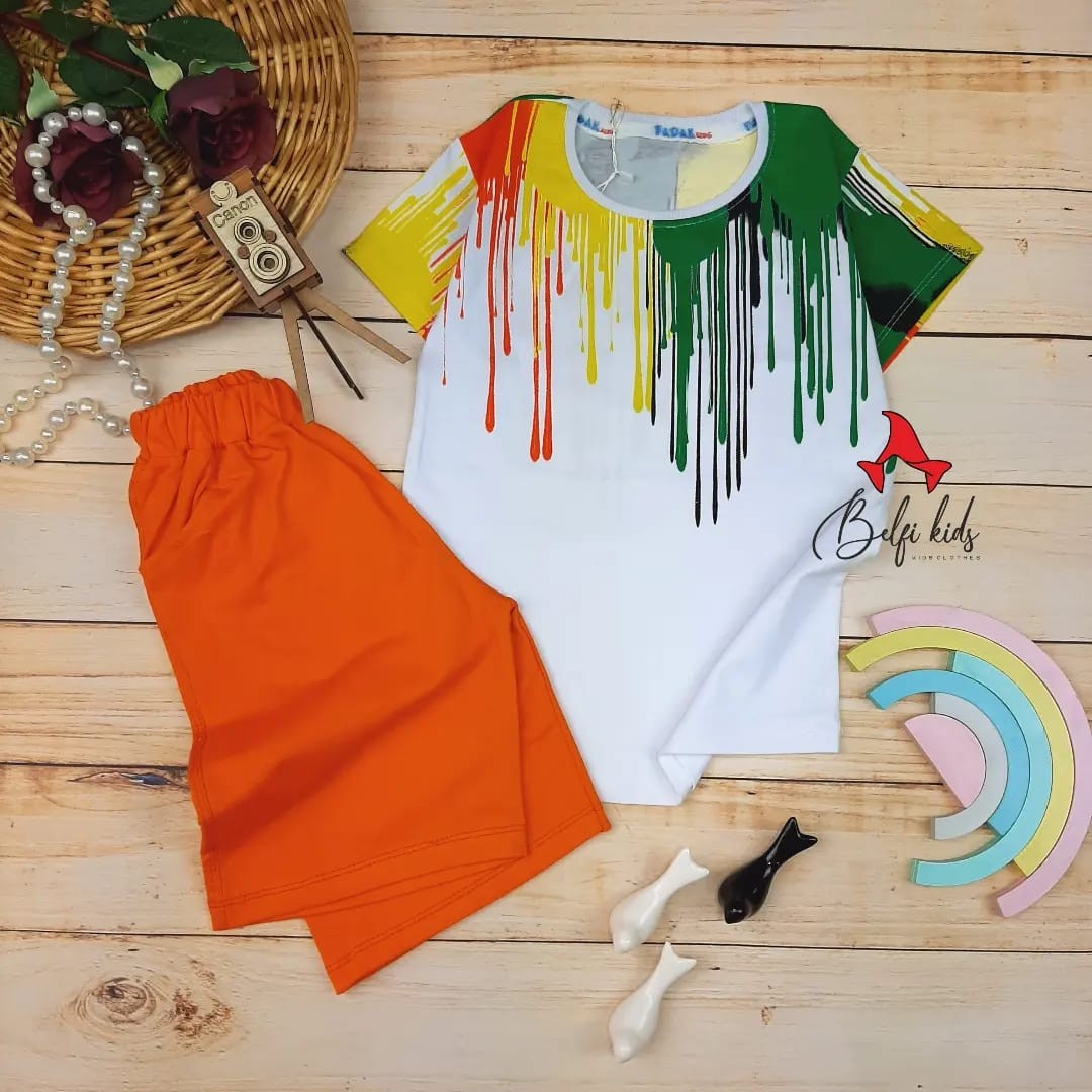 ست تیشرت و شلوارک آبرنگی پسرانه مناسب بهار