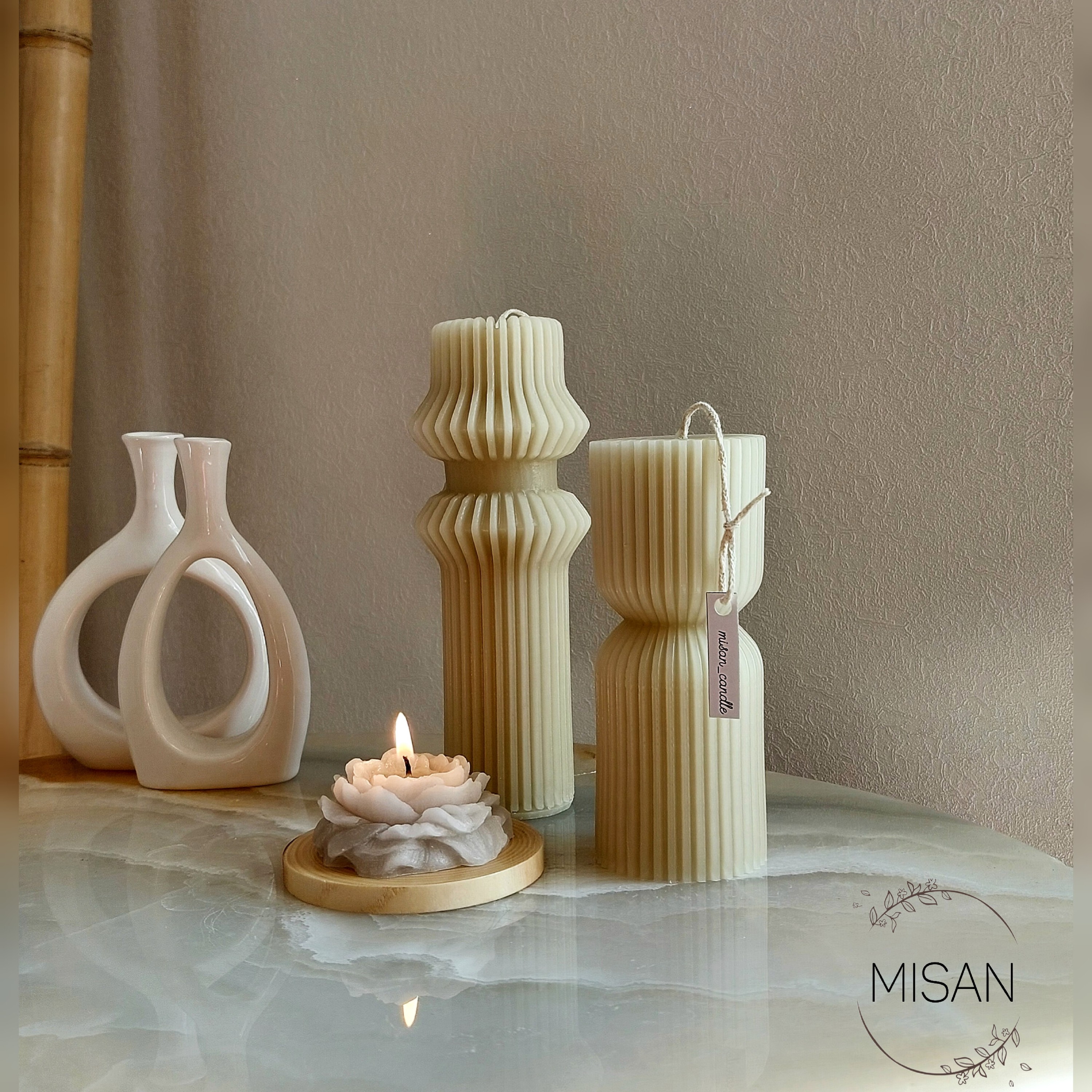 شمع استوانه و گل (ست کامل)