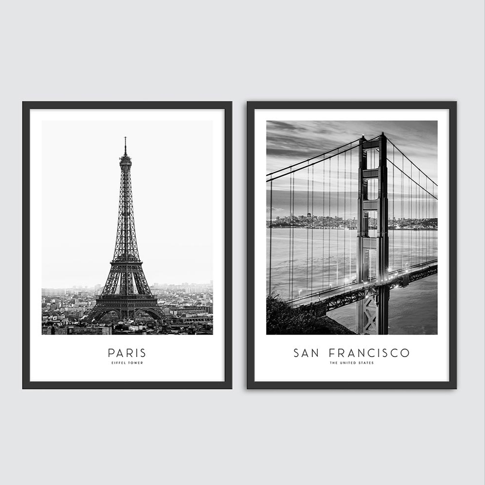 تابلو مدل دکوراتیو طرح برج ایفل و پل گلدن گیت کد TA111218 مجموعه 2 عددی