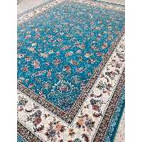فرش ماشینی 700 شانه اصل10رنگ با تراکم 2550 طرح گلپری زمینه آبی 12 متری جنس اکرولیک