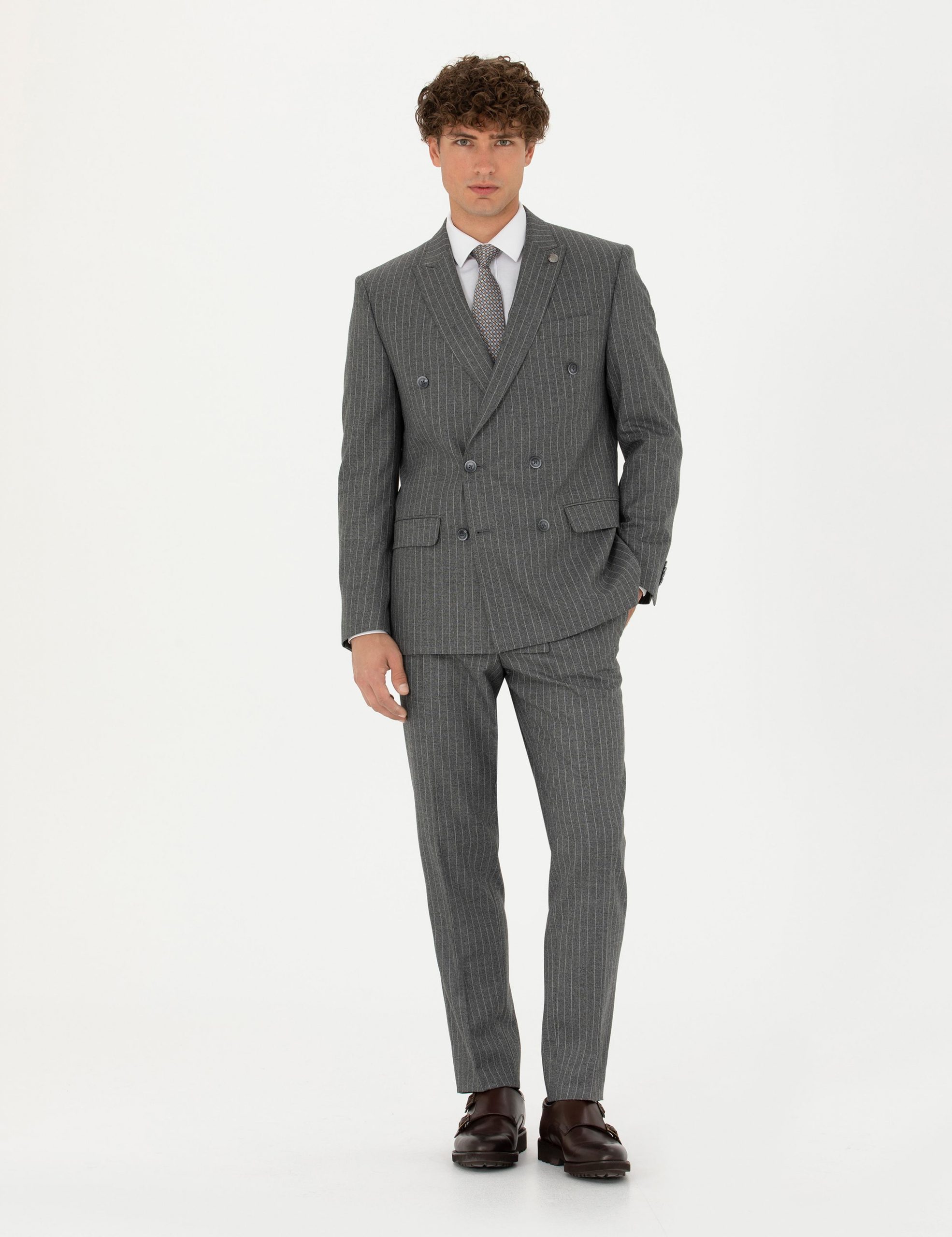 کت و شلوار مردانه خاکی ملانژ پیرکاردین - فروشگاه لباس شهرمون