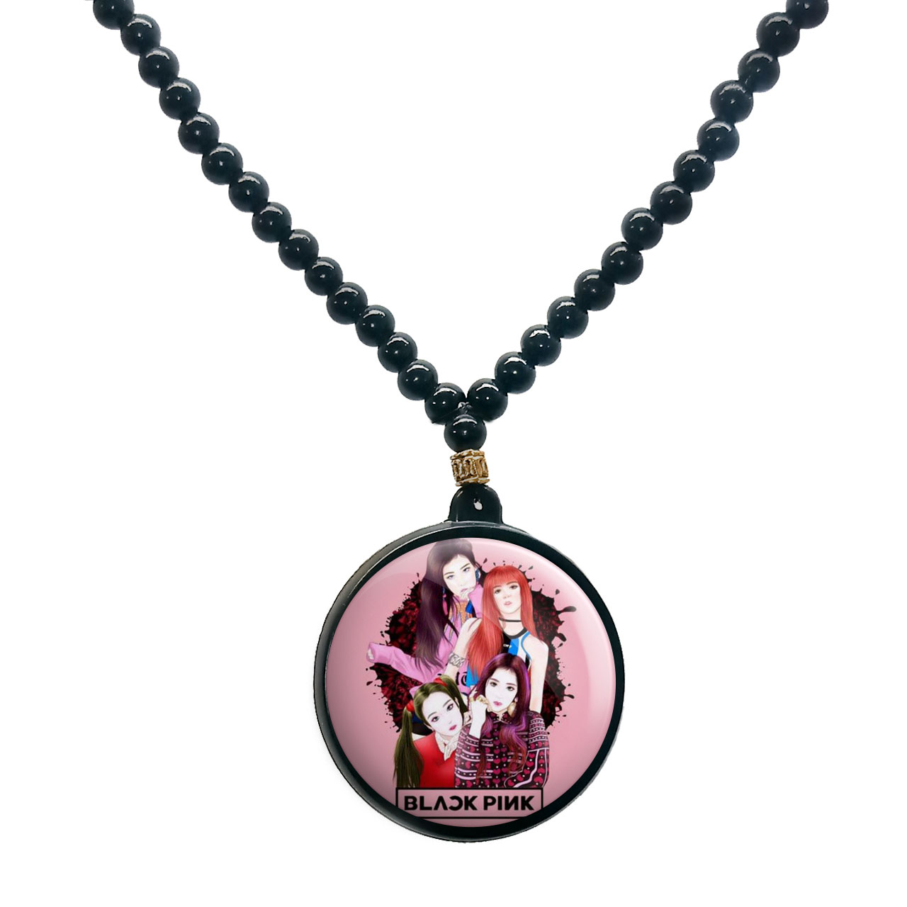گردنبند پرمانه طرح بلک پینک کد pmd.23 مدل دو طرفه