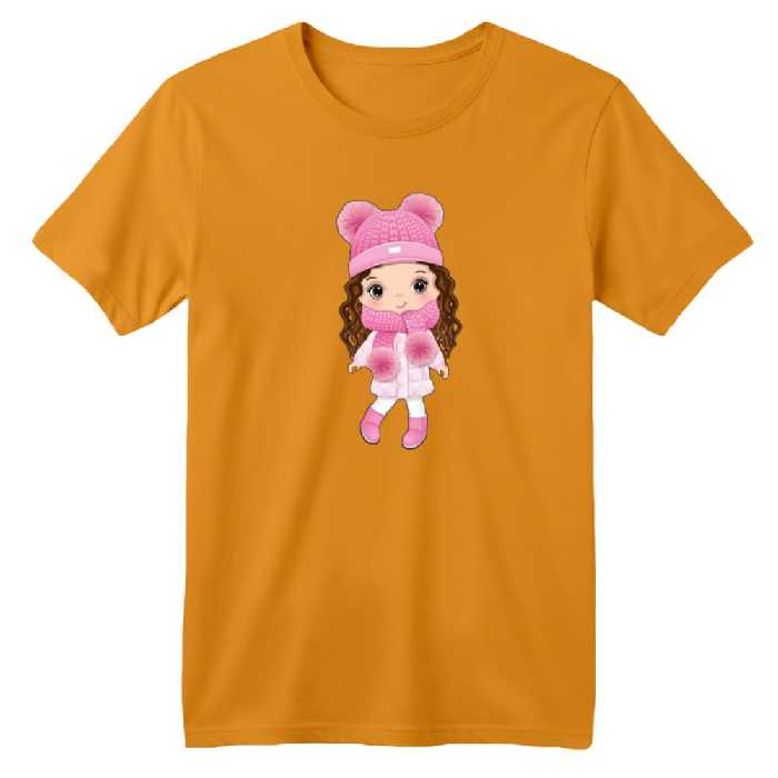 تی شرت آستین کوتاه بچگانه مدل دخترک کد 15 رنگ پرتقالی