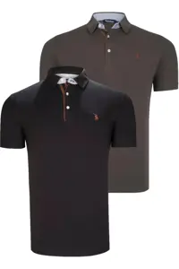 تی شرت مشکی مردانه سیاه ست دو نفره T8582 خاکی Dewberry