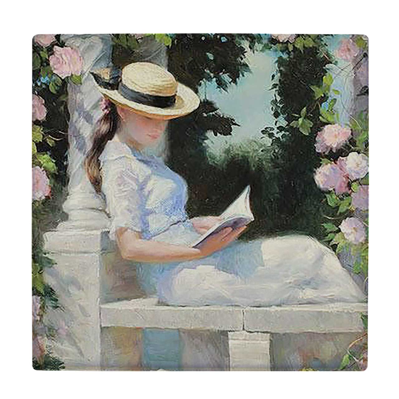 کاشی کارنیلا طرح نقاشی بانوی کتابخوان کد wkk3596