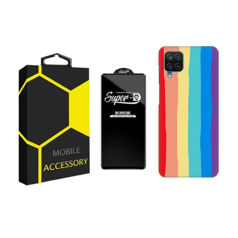 کاور مدل Rainbow مناسب برای گوشی موبایل سامسونگ Galaxy A12 / M12 به همراه محافظ صفحه نمایش 
