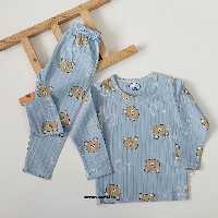 بلوز شلوار آستین بلند اسپورت طرح تدی آبی وارداتی