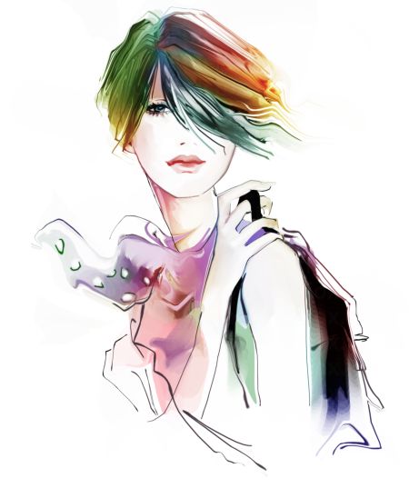 خرید و دانلود عکس نقاشی آبرنگ پرتره‌ای از زنی با ظرافت | پیک فاکس | Pic Fox