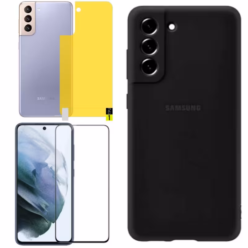کاور برلیا مدل سیلیکونی مناسب برای گوشی موبایل سامسونگ galaxy s21fe / S21 FE به همراه محافظ صفحه نمایش و محافظ پشت گوشی