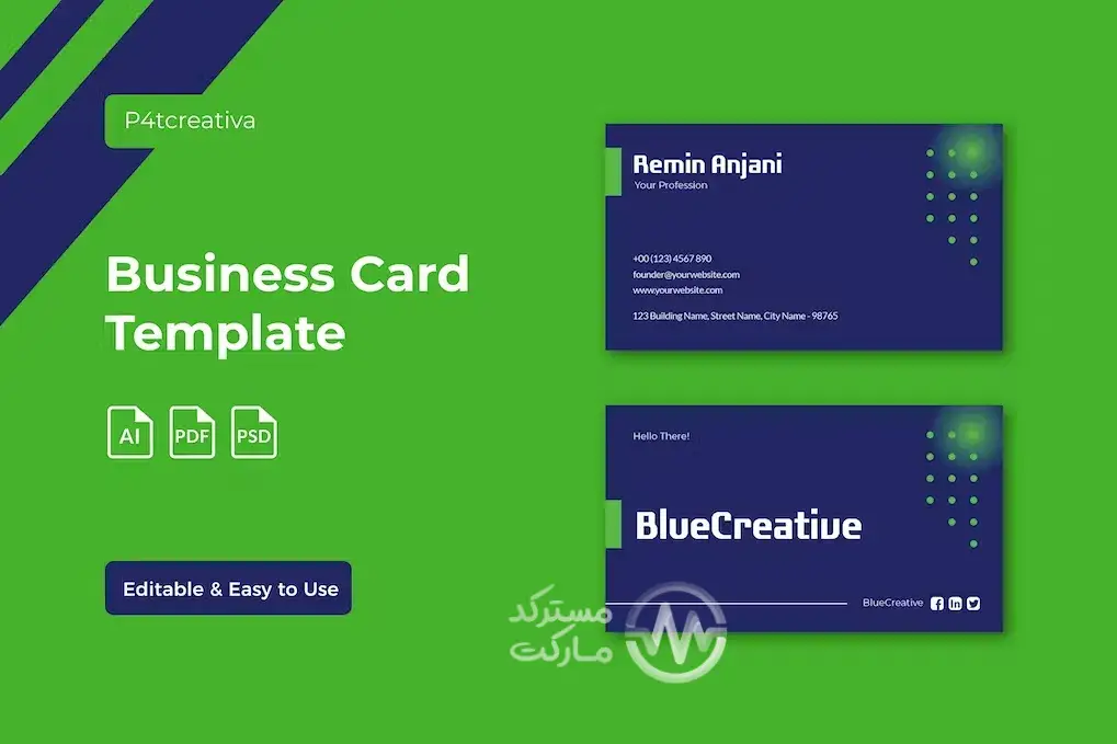 دانلود طرح لایه باز کارت ویزیت خلاقانه با رنگ آبی و سبز