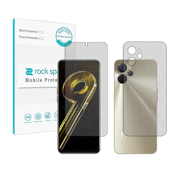 گلس صفحه نمایش و پشت گوشی ریلمی 9i 5G مدل نانو هیدروژل مات برند راک اسپیس کد SS
