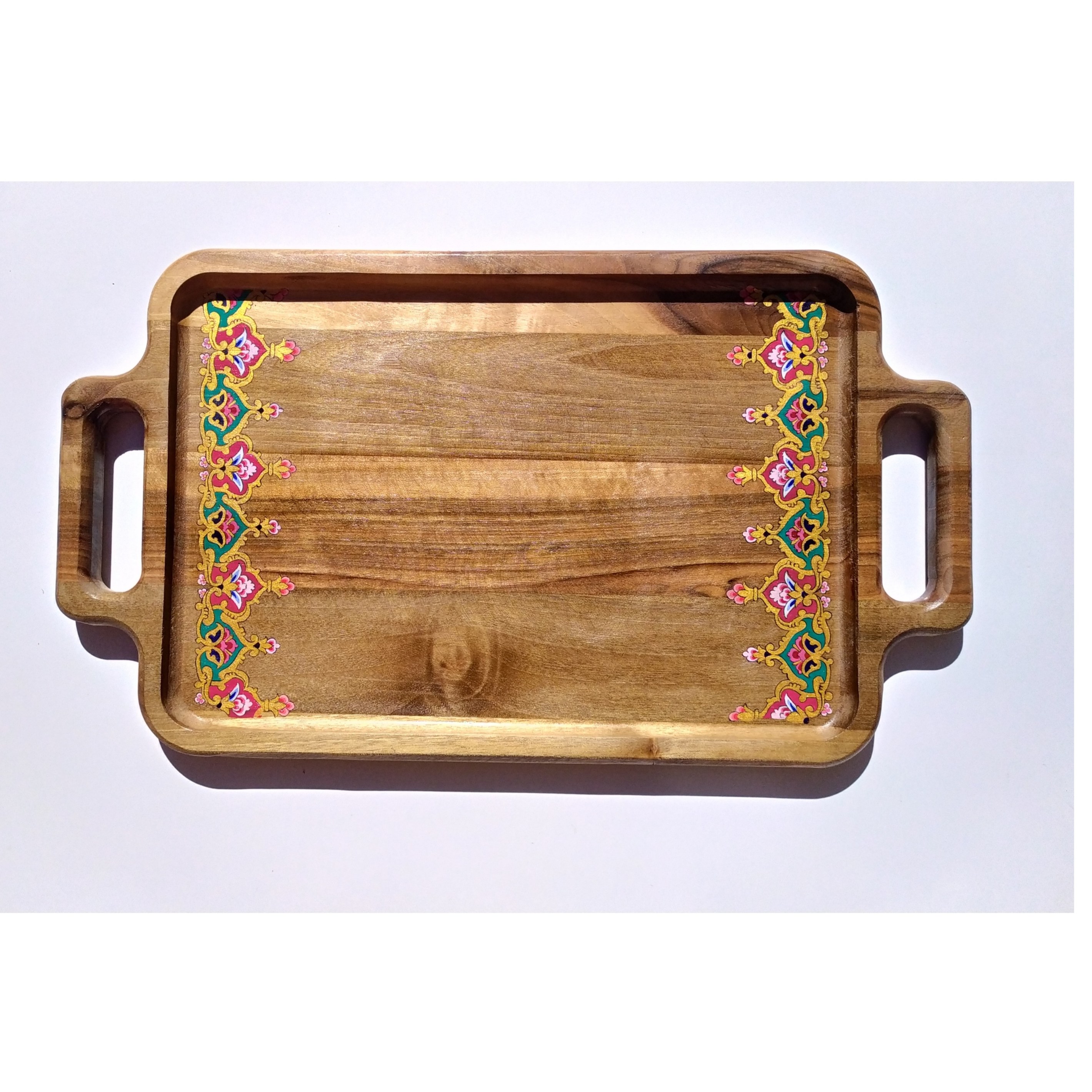 سینی چوبی دسته دار مستطیلی قطر 23در41 با طرح تذهیب