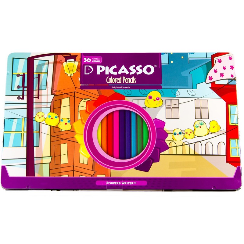 مداد رنگی پیکاسو 36 رنگ فلزی تخت