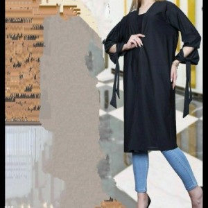 مانتو زنانه کرپ مدل جلوبازاستین پاپیون