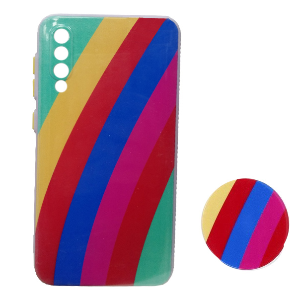 کاور مدل رنگین کمانی کد 221 مناسب برای گوشی موبایل سامسونگ Galaxy A30s به همراه پاپ سوکت