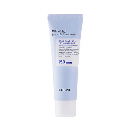 ضدآفتاب بسيار سبك حاوي فندق جادوگر ، آلوئه ورا و هيالورونيك اسيد كوزاركس SPF50 حجم 50 ميل