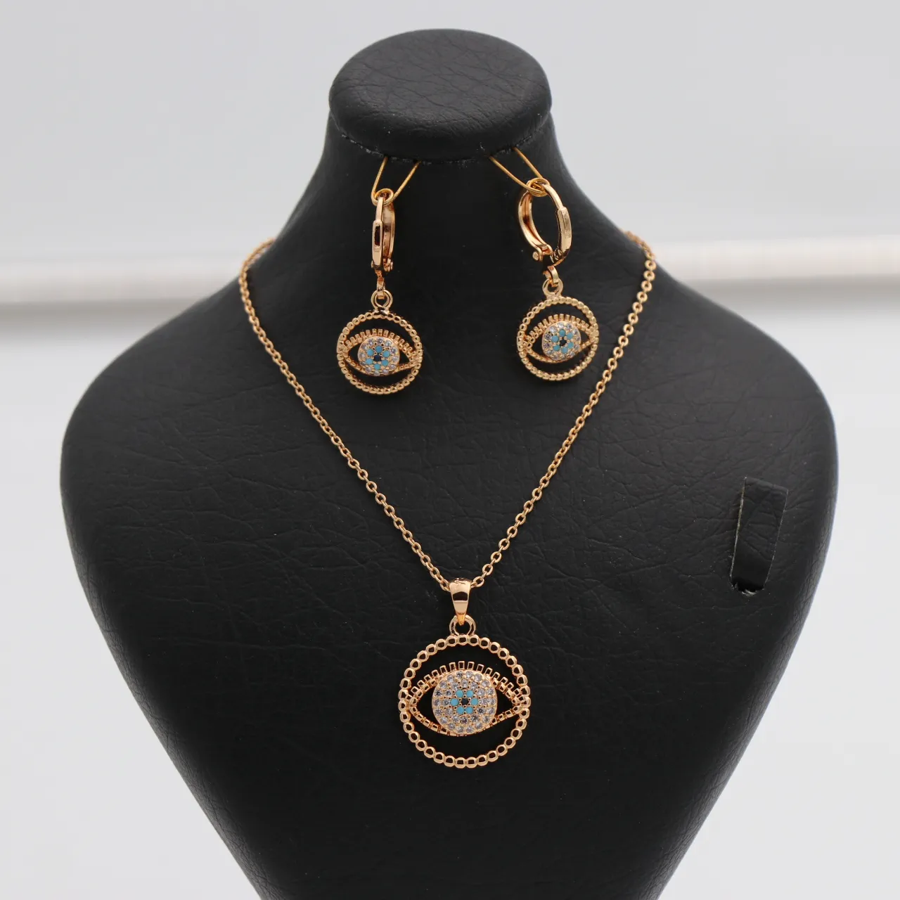 نیم ست استیل رنگ ثابت طرح گرد چشم نظر نگینی 71608